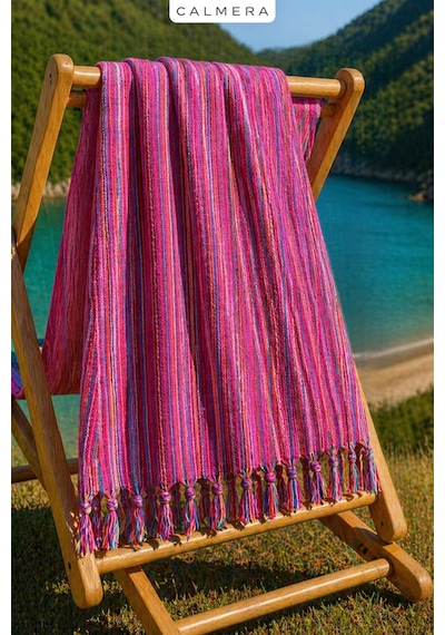 Calmera Etnika Peştemal İnce - Renkli Saçaklı Plaj Pareo, Deniz, Havuz, Yoga, Kamp, Pilates Havlusu - Pembe