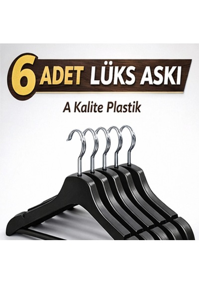 6 Adet Lüks Ahşap Görünümlü Plastik Elbise & Kıyafet Askısı Dayanıklı Gardırop Askılığı Plastik Si Diğer
