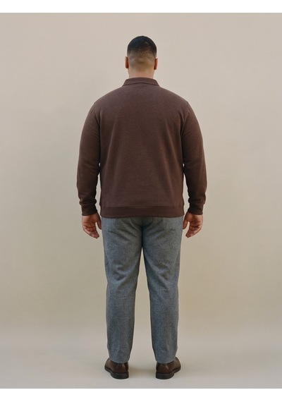 Maccali Erkek Kahverengi Büyük Beden Polo Yaka Battal Sweatshirt
