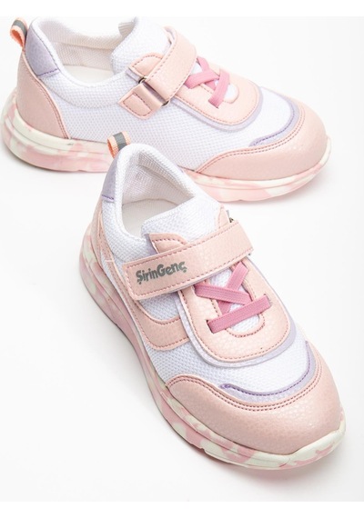 Şiringenç Ortopedik Kız Çocuk Spor Ayakkabı Pembe Cırtlı Anorak Malzeme-3719 Pembe