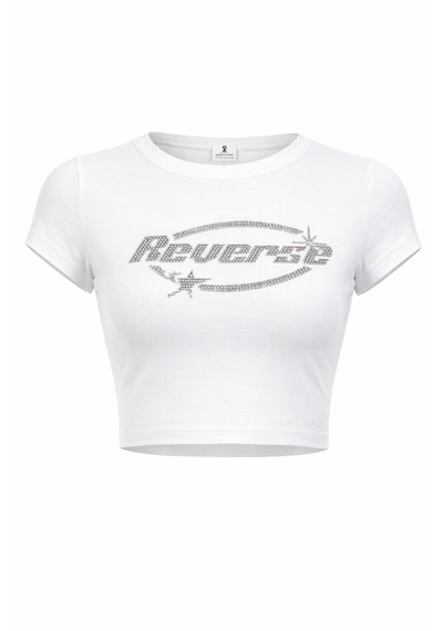 Bozzbozzcollection Kadın Reverse Taş Baskılı Crop Beyaz