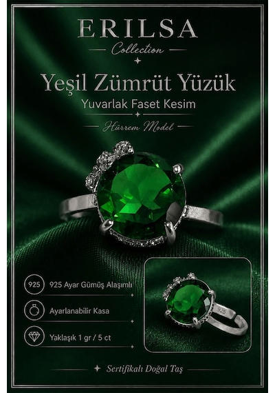 Sertifikalı Yeşil Zümrüt Hürrem Model Yuvarlak Faset Kesim 5 Kara Çok Renkli