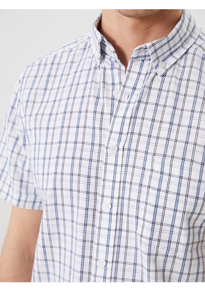 Lcwaıkıkı Classic Beyaz Regular Fit Kısa Kollu Ekose Poplin Erkek Gömlek