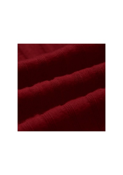 Wild Flower Bordo Fitilli Triko Bluz Uzun Kollu, Volan Kol, Dik Yaka Crop Üst Bordo