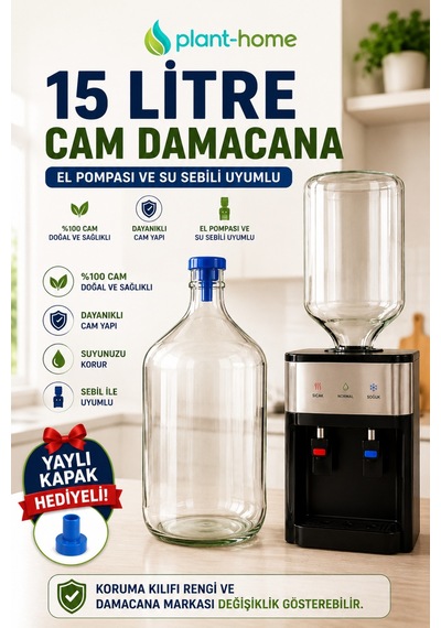 15 Litre Cam Damacana %100 Cam Sebil Ve El Pompası Uyumlu Yaylı Kapak Hediyeli Doğal, Sağlıklı Ve Dayanıklı Şeffaf