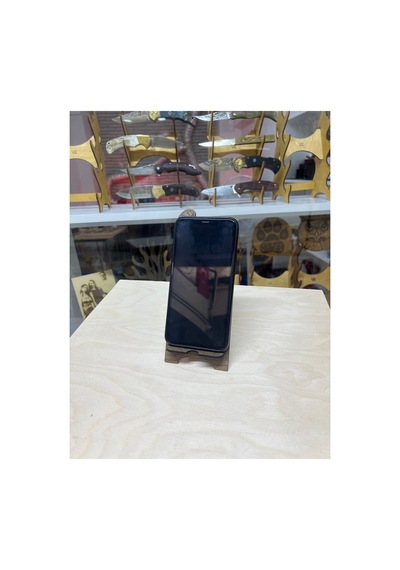 İsme Özel Ahşap Masaüstü Telefon Tutucu - Kedi Tasarımlı Telefon Standı 8x19 Cm Kahverengi