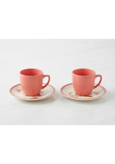 Pastel Pembe Porselen Kahve Sunum Takımı 2 Kişilik