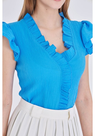 Armonika Kadın Mavi Yakası Ve Kolları Fırfırlı Bluz Arm-25y001063 Armonika Kadın Mavi Yakası Ve Kolları Fırfırlı Bluz Arm-25y001063