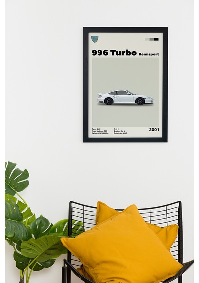 Porsche 996 Turbo-2001 V1 Car Serie Özel Tasarım Siyah Çerçeveli Tablo Poster