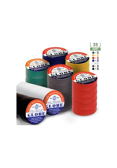 Globe Pvc Elektrik İzolasyon Bant "0.13x19x10yrds" 35'li Her Renk 5 Adet