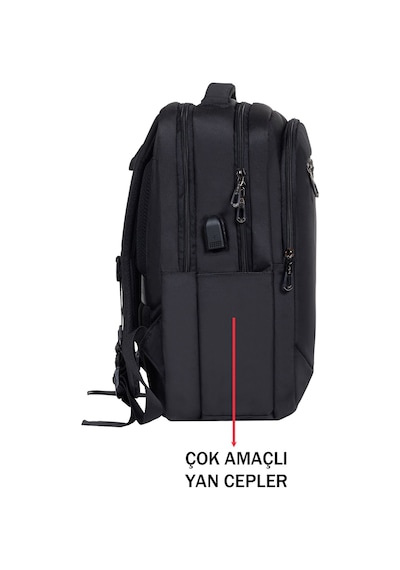Dada Unisex Siyah Okul Sırt Çanta Orta Boy Lise Üniversite 13,3-14 inç Usb Type-c Su Geçirmez Oxford Kumaş