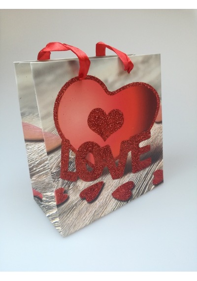 Karton Çanta Love Simli 14Cm X 15Cm - 1 Adet