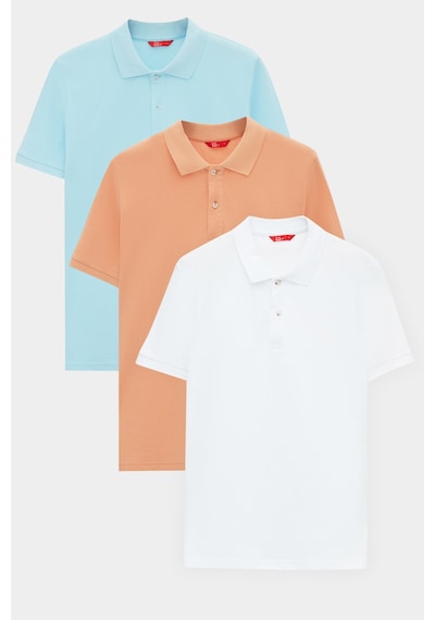 D's Damat Ds Damat Regular Fit Açık Turkuaz/kayısı/beyaz Pike Dokulu %100 Pamuk Polo Yaka T-shirt 6hc14ortbn510 Z192