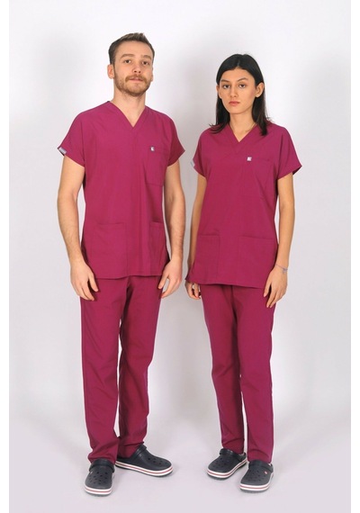 Vişne Likralı Tek Alt Doktor Hemşire Forması Unisex
