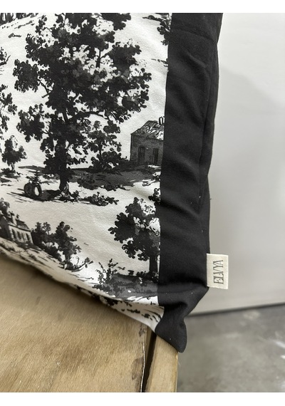 Toile De Jouy Monet Kırlent Kılıfı 43x43 Cm %100 Pamuk Dijital Baskılı Country Tarzı Fransız Dekoratif Yastık Kılıfı - Zt750 Siyah-