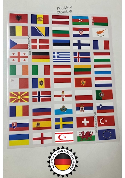 Avrupa Ülkeleri Bayrak Sticker Seti 50 Adet 5x3 Cm Araç Laptop Valiz Kask Defter Kaliteli Etiket Renkli