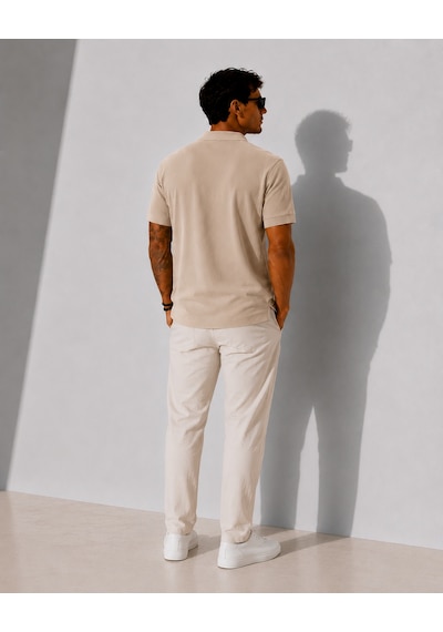 Ribana Erkek Kısa Kollu Fitilli Yarım Düğme Kapama Polo Yaka T-shirt 26001 Ekru
