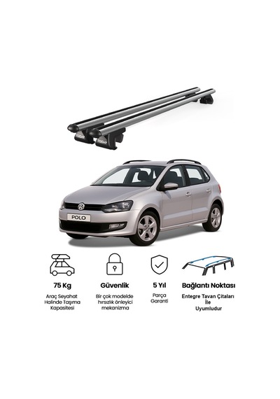 Venüs Volkswagen Polo 2009-2017 Uyumlu Gri Ara Atkı Port Bagaj Tavan Barı
