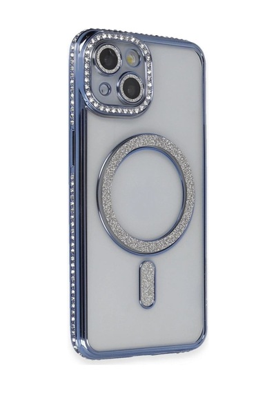 Apple iPhone Uyumlu  13 Kılıf Joke Simli Magneticsafe Kılıf - Mavi
