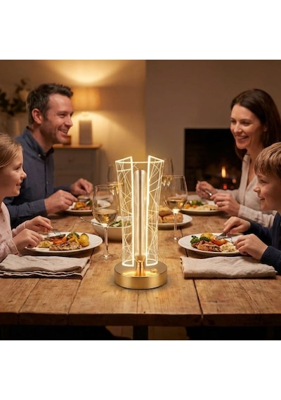 İki Yandan Kavisli Silindirik Geometrik Çizgi Model Kristal Led Masa Lambası Dokunmatik, 3 Renk Işık Modlu, Şarjlı Dekoratif Gece Lambası 5570 Beyaz 03571272