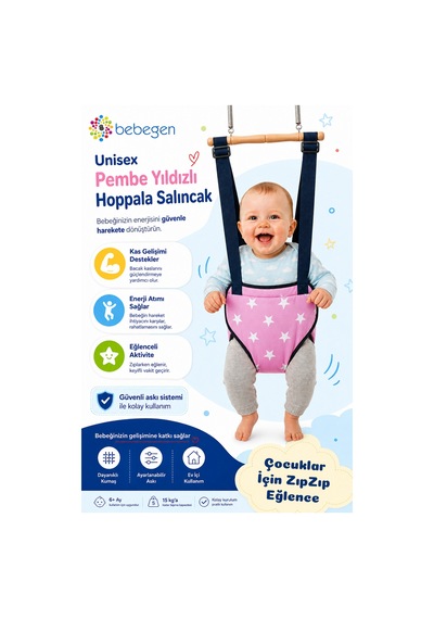 Pembe Beyaz Yıldızlı Bebek Salıncağı Bebek Hoppala Zıp Zıp