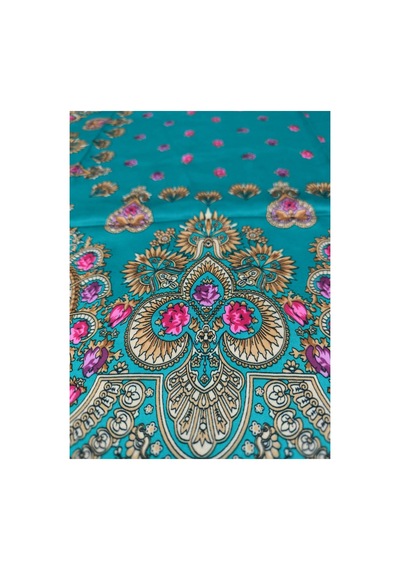 Tikitonki Etnik Çiçek Desenli Saten Yeşil Eşarp - 90x90 Yeşil Yeşil