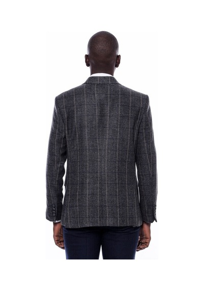 Wessi Ekose Sivri Yaka Slim Fit Füme Erkek Ceket - Wessi Füme