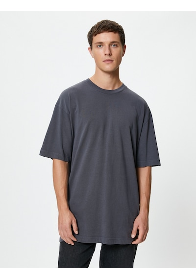 Koton Oversize Tişört Basic Bisiklet Yaka Kısa Kollu Pamuklu Mavi 4sam10108hk Mavi