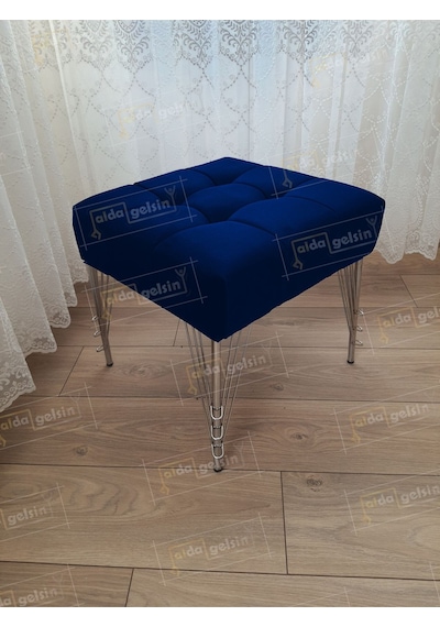 Modern Dilim Puf Ayakucu Puf Gümüş Metal Ayak 45 45 Lacivert