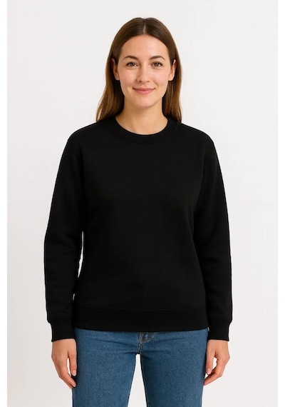 Kadın 3 İplik Pamuklu Düz Bisiklet Yaka Sweatshirt - Siyah Siyah