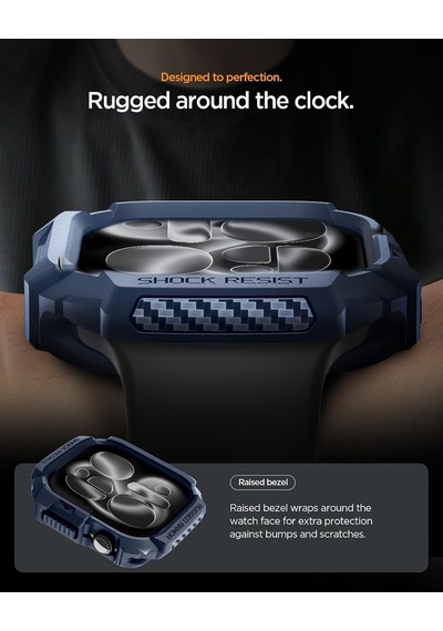 Apple Watch 46mm Seri 11/10 İle Uyumlu Kılıf Rugged Armor 2 Navy Blue - Acs10501 Çok Renkli