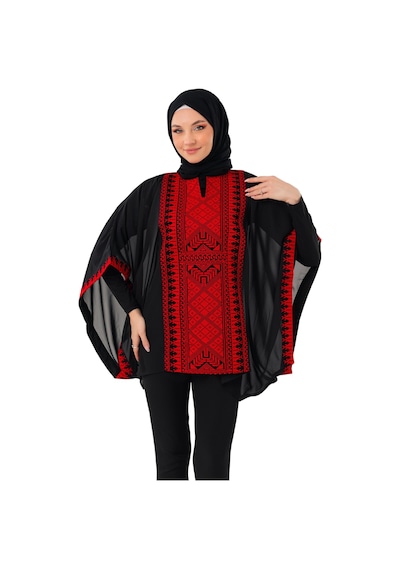 Zaytoon Bol Kollu Nakışlı Oversize Kap Banşo Kadın Kabı Freesiz C100051 Kırmızı