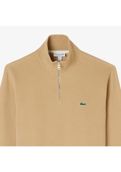 Lacoste Men's Classic Fit Neck Zip Sweatshirt Yarım Fermuarlı Yüksek Yaka Pamuklu Sweatshirt Bej