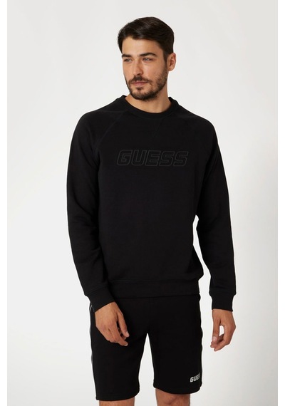 Guess Erkek New Aldwın Cn Önü Logolu Sweatshirt - Siyah Siyah