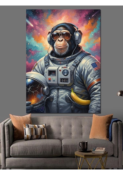 Ahşap Tablo Astronot Maymun Fütüristik Kıyafet Dekoratif Tablolar