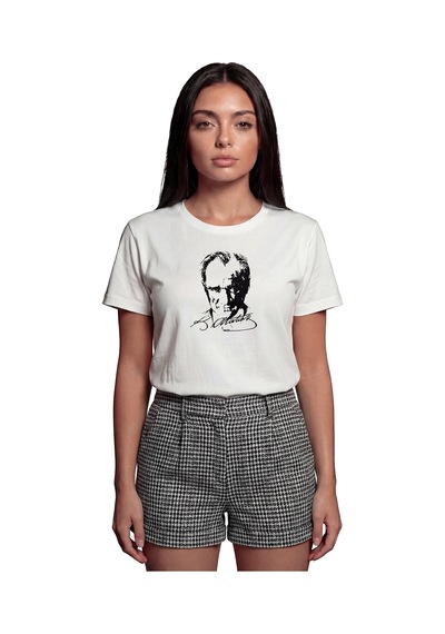 ''mustafa Kemal Atatürk'' İmzalı Silüet Baskılı %100 Pamuk Rahat Beyaz