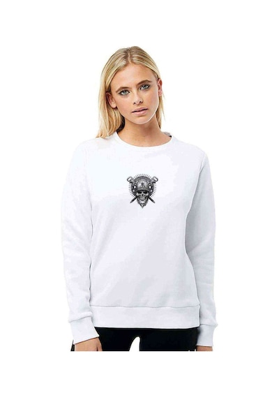 Terror Noise Division Baskılı Beyaz Kadın Sweatshirt