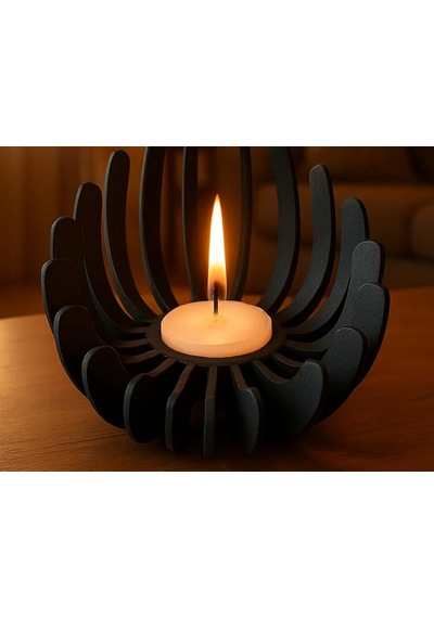 3d Baskı Nilüfer Çiçeği Formlu Mumluk Tealight Mum Tutucu Yapıştırıcısız Geçmeli Dekoratif Mumluk Siyah Çok Renkli