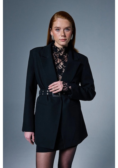 Sateen Kemer Detaylı Blazer Ceket Siyah