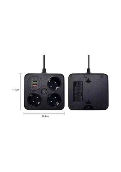 Akım Korumalı Anahtarlı Priz - 3x Priz - 2x Usb - 2x Type-c - 2 Mt Kablo Hızlı Şarj Özellikli Siyah 11318708