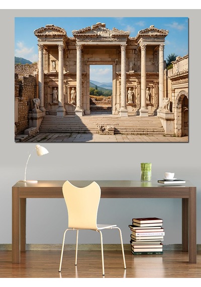 Efes Antik Kent Celsus Kütüphanesi Dekoratif Kanvas - Mdf Ahşap Tablo