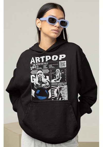 Sevbano Artpop Tasarım Şarkıcı Lady Gaga Baskılı Unisex Oversize Hoodie Siyah