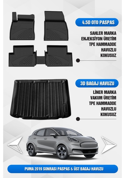 Ford Puma 2019 Sonrası Uyumlu 4.5d Premium Havuzlu Oto Paspas Ve Liner Üst Bagaj Havuzu -gen-e Uymaz