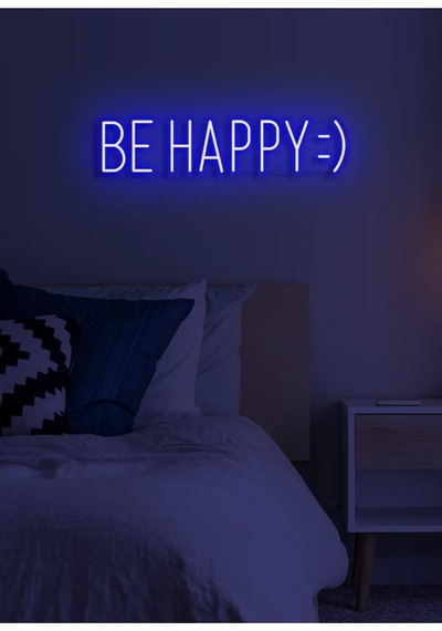 Be Happy : Yazılı Neon Tabela Mavi