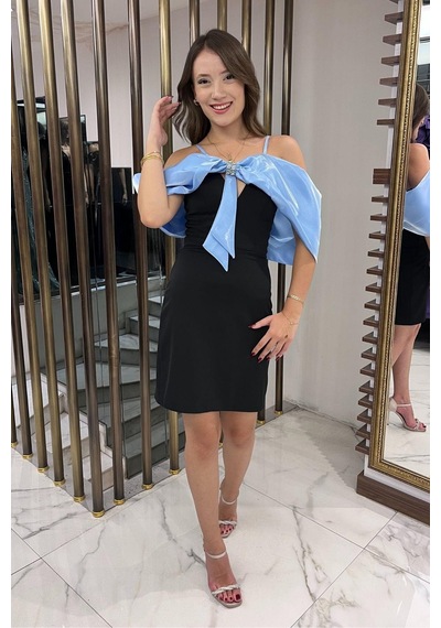 By Saygı Kadın İp Askılı Taş İşlemeli Astarlı Saten Fiyonk Detaylı Kısa Elbise-40481 Bebe Mavi By Saygı Kadın İp Askılı Taş İşlemeli Astarlı Saten Fiyonk Detaylı Kısa Elbise-40481 Bebe Mavi