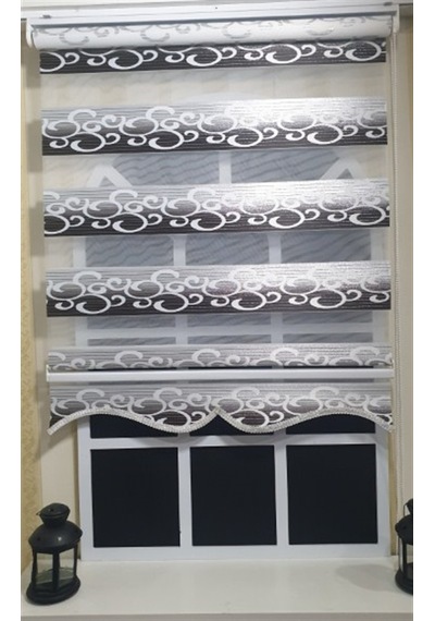 Zebra Stor Perde Kahverengi Beyaz Gümüş Simli Renk Geçişli Etek Dilimli St 039