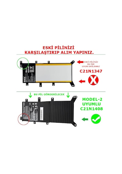 Asus Vivobook F555ua Laptop Uyumlu Batarya Pil Model-2 C21n1408