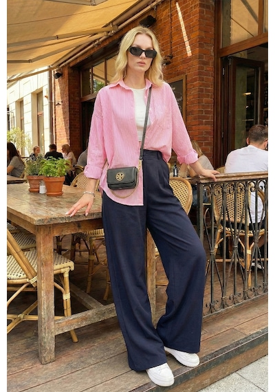 Lela Wide Leg Yüksek Bel Geniş Paça Palazzo Bayan Pantolon 5866290 Lacivert