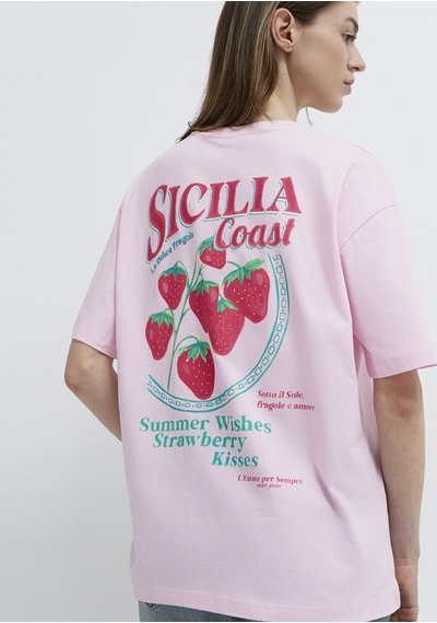 Mavi - Sicilia Baskılı Pembe Tişört 1614007-86953