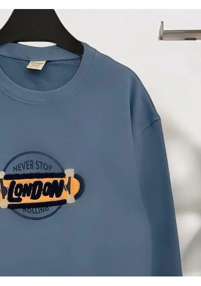 Zekids Erkek Çocuk London İşlemeli Sweatshirt-14233 Indigo